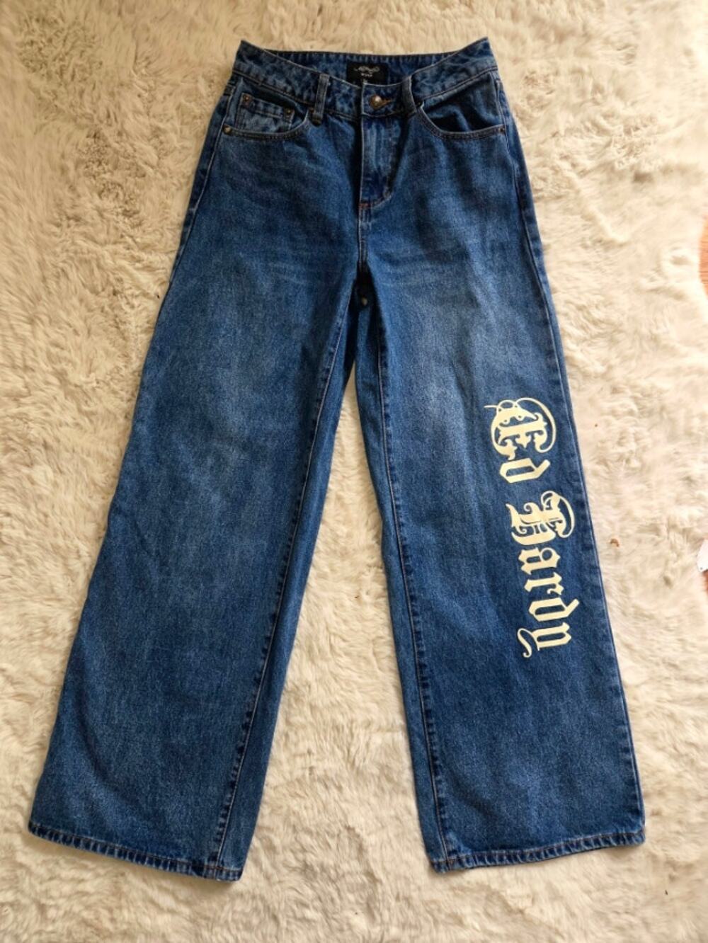 Ed Hardy Born Free Wide Leg Jeans 26 Tattoo Graphic Buckle Back Y2K Style 🌹☠️